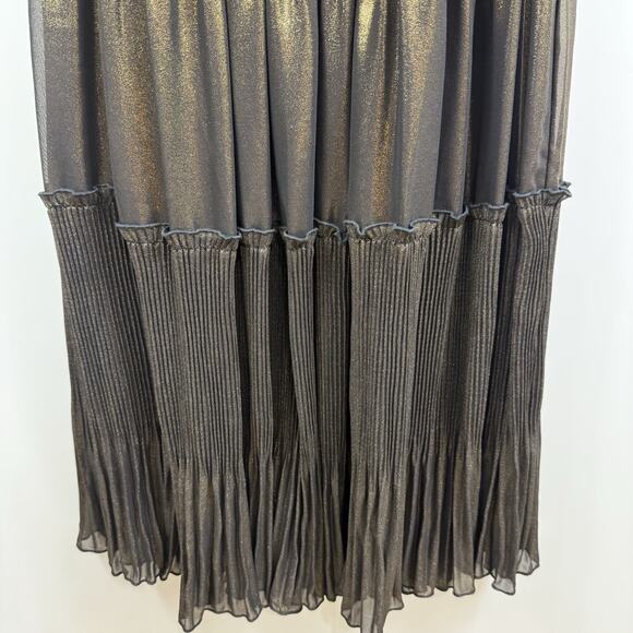 Alex Marie Gold Metallic High Neck Maxi Dress Size 10 Smocked Tiered Castlecore - Picture 5 of 16